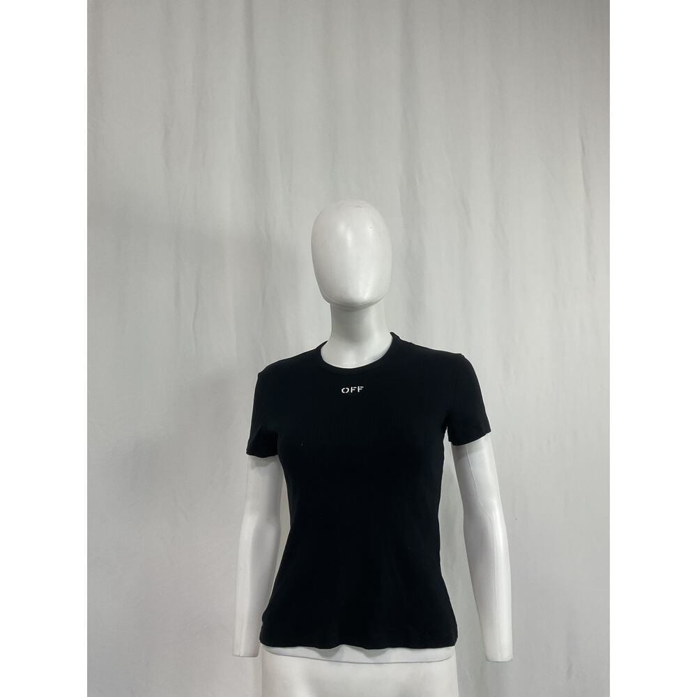 Off-White 'Basic' Black Cotton Ribbed Tee Size 42 - image 2